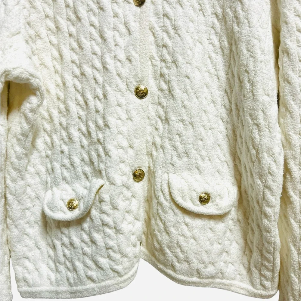 J.Crew Odette cable-knit sweater lady jacket in cotton-blend bouclé size L NWT